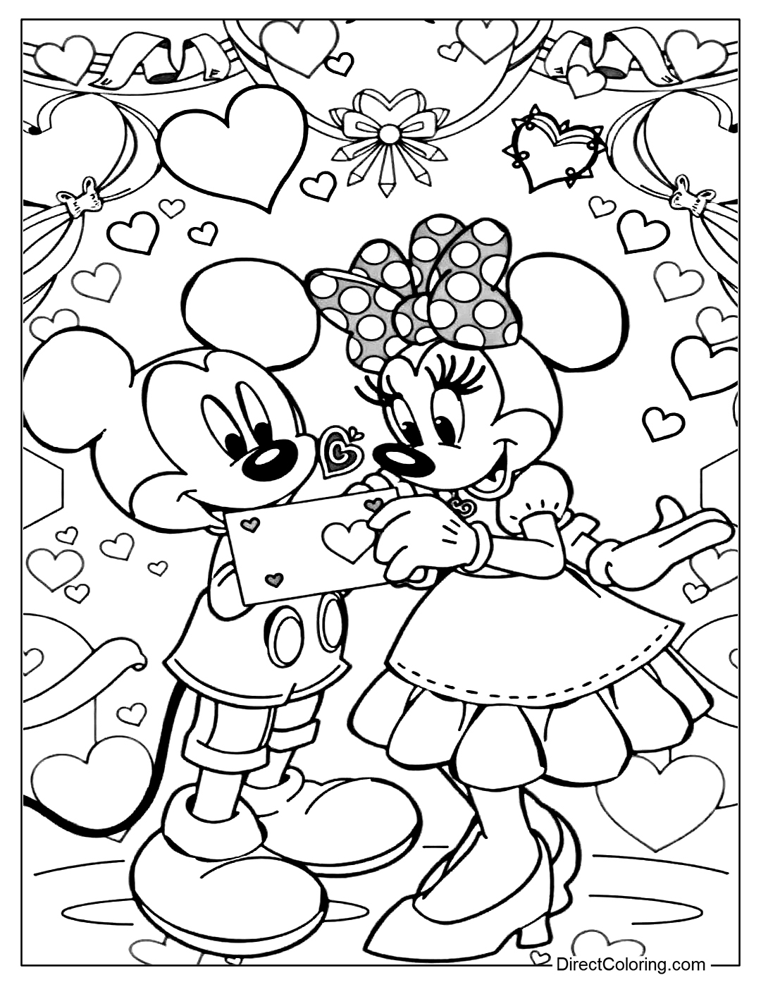 Valentine's Day Mickey and Minnie Coloring Page